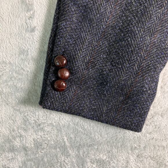 Robert Stock Blazer Mens 44L Navy Blue 100% Wool Herringbone Twill Sport Coat - Picture 7 of 12